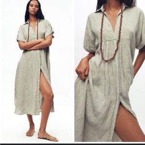 Zara 100% linen sage green wanderer dress with pockets